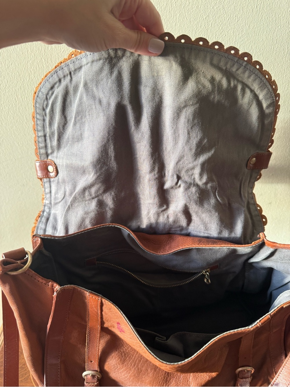 See by Chloe Cognac Leather Scalloped Satchel Handbag - Picture 6 of 7